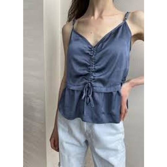 Abercrombie & Fitch Women’s Sleeveless Ruched Summer Satin Tank Top Size M Blue - Picture 1 of 4